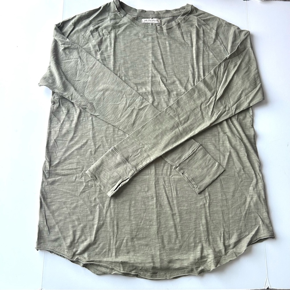 🍒(A272) NEW Free People Arden Long Sleeve Tee. Washed Olive Green. Size: Large - Picture 7 of 14
